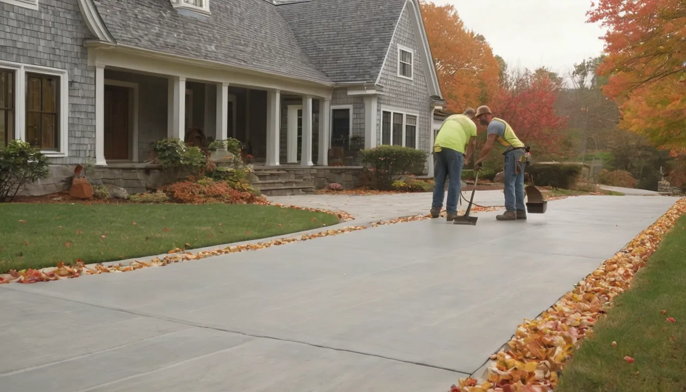 A newly poured concrete driveway beside a Cape Cod style home in the Newton area