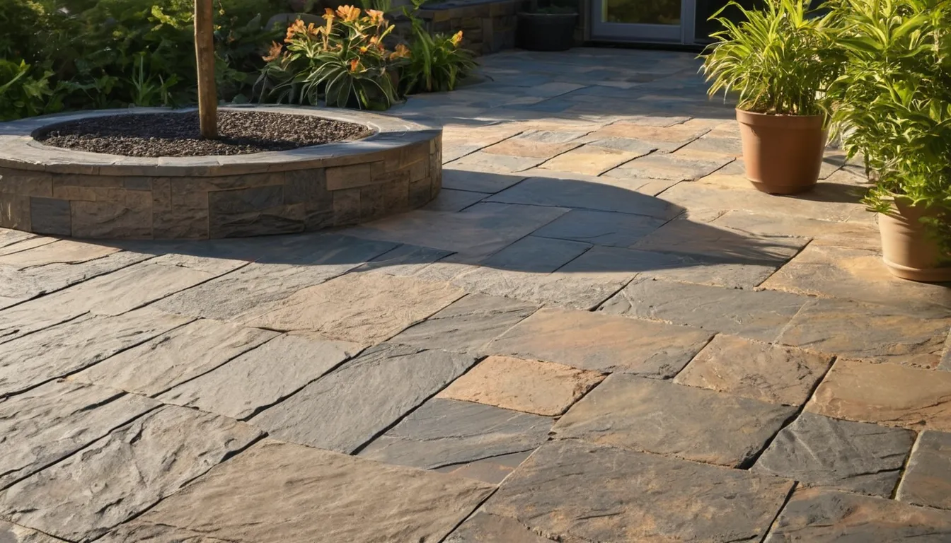 A stamped concrete patio behind a house in the Newton area
